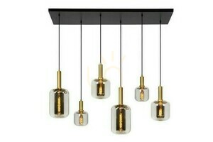 Lampă suspendată Lucide JOANET 45494/06/65, sticlă fumurie și auriu mat, 6×E27, 132 cm small 0