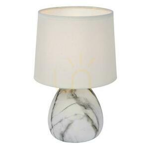 Veioză MARMO E14 ø16 cm, ceramică albă imprimată și abajur din in, întrerupător pe cablu, Lucide 47508/81/31 small 4