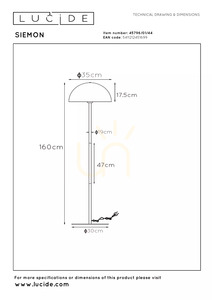 Lampă de podea Lucide SIEMON 160 cm E27, galben ocru 45796/01/44 small 6