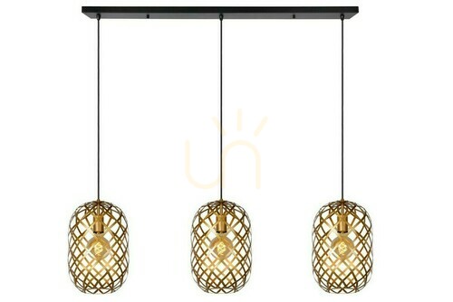 Verifica Lampă suspendată Lucide Wolfram 3xE27 aurie/negru, metal, modernă 21417/03/02