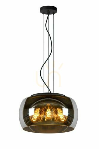 Verifica Lampă suspendată Lucide Olivia gri sticlă metal 3xE27 40 cm 45401/40/65