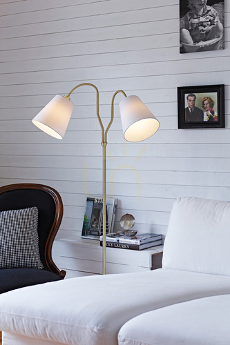 Verifica Lampă de podea Markslojd MODENA 105274 alb alamă 2 becuri metal/textil