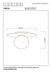 Plafonieră Lucide TRICIA albă cu abajur din sticlă Ø 25 cm 79187/01/31 small 3