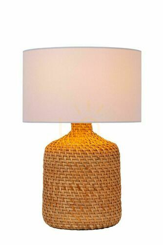 Verifica Lampă de masă Lucide ARRAH din ratan și in, Japandi, negru/lemn, 50 cm, 10553/81/73