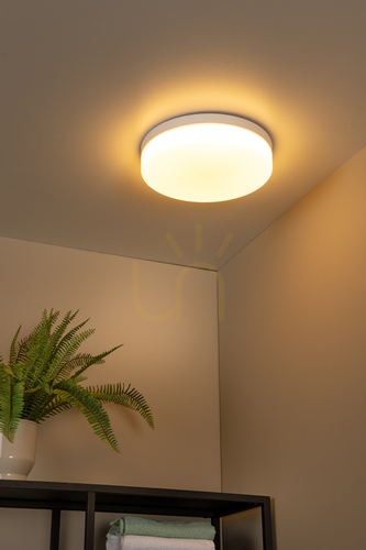 Verifica Plafonieră de baie Lucide BISKIT cu senzor de mișcare, albă, LED 24 W 2700 K, IP44, 34,5 cm — 79111/36/31