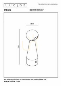 Veioză fără fir Lucide IPSOS 33500/03/41, LED 3 W, 250 lm, 2700 K, taupe, 22 cm, încărcare USB small 4