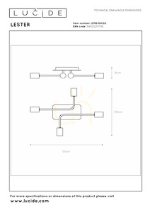 Plafonieră Lucide LESTER, 4×E27, auriu mat, 51 cm, 21118/04/02 small 8
