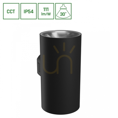 Verifica Torre 18 W Cct 230 V Ip54 99x78x162 Mm Negru Fațadă rotundă bidirecțională.