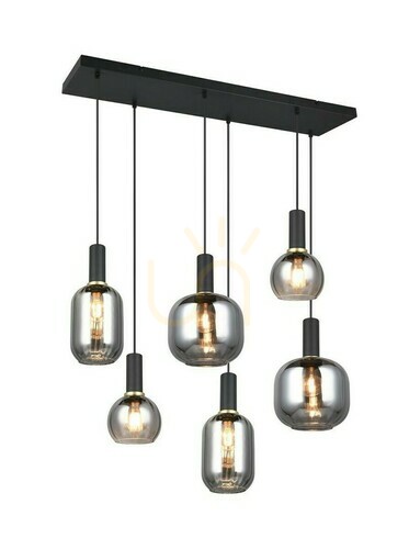 Verifica Lampă suspendată Trio DIVA 319800632, negru mat, sticlă cromată, 6 × E27