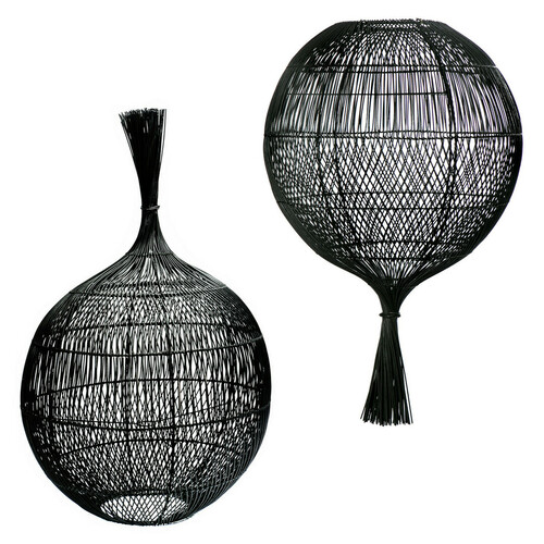 Verifica Lampă suspendată neagră cu aplicații - The Wonton Floor Lamp, E27, Rattan