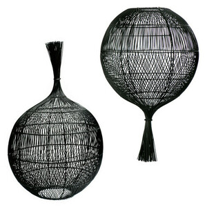 Lampă suspendată neagră cu aplicații - The Wonton Floor Lamp, E27, Rattan
