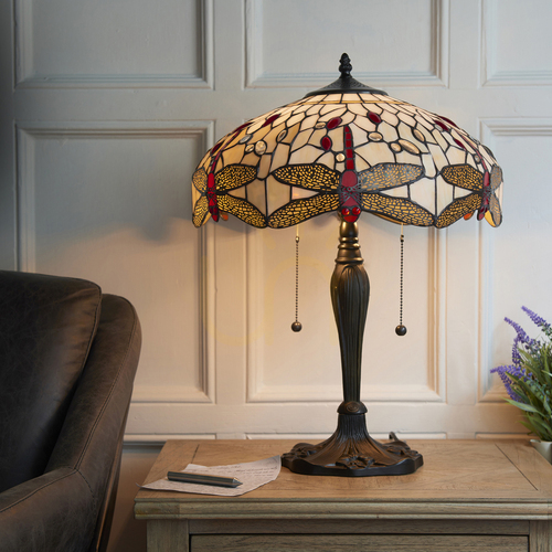Verifica Lampă de masă Tiffany Interiors Dragonfly bej, 2 becuri, E27, 41 cm