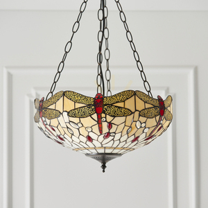 Lampa pendul Tiffany Dragonfly Interiors bej sticla si otel 70759 small 3