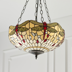 Lampa pendul Tiffany Dragonfly Interiors bej sticla si otel 70759 small 4