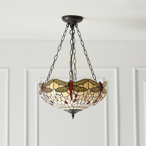 Lampa pendul Tiffany Dragonfly Interiors bej sticla si otel 70759 small 5