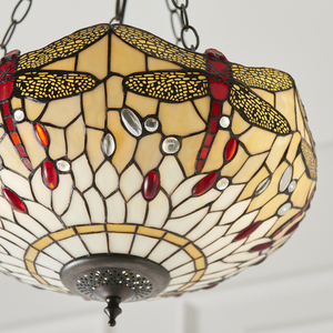 Lampa pendul Tiffany Dragonfly Interiors bej sticla si otel 70759 small 7