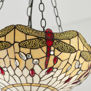 Lampa pendul Tiffany Dragonfly Interiors bej sticla si otel 70759 small 8