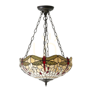 Lampa pendul Tiffany Dragonfly Interiors bej sticla si otel 70759 small 0