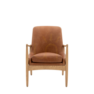 Fotoliu Gallery Direct Carrera piele maro cadru de stejar 68,5 × 72 × 82 cm small 0