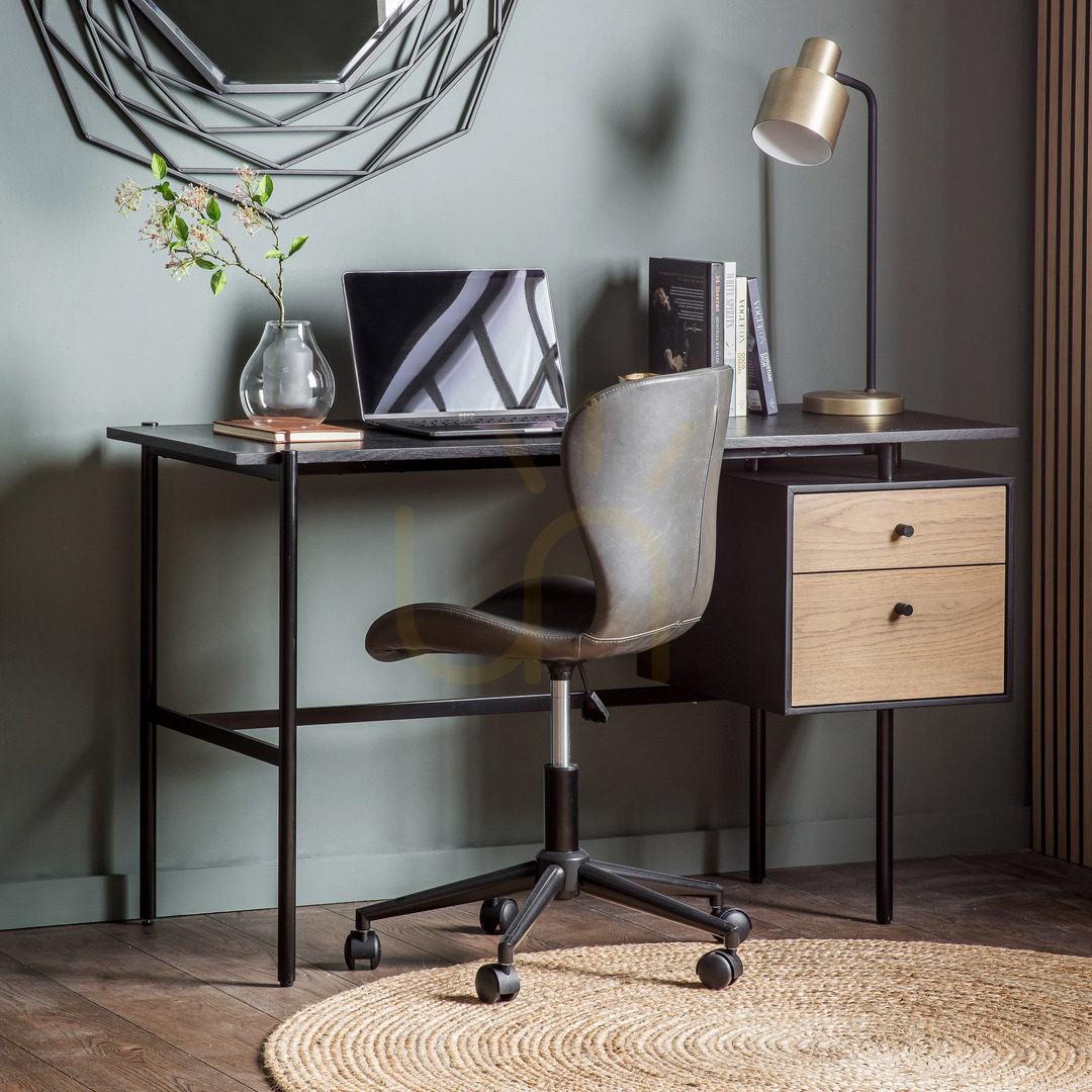 Vedere Birou Gallery Direct Carbury 2 sertare negru/natural MDF stejar 130x50x75 cm Birou Gallery Direct Carbury 2 sertare negru/natural MDF stejar 130x50x75 cm