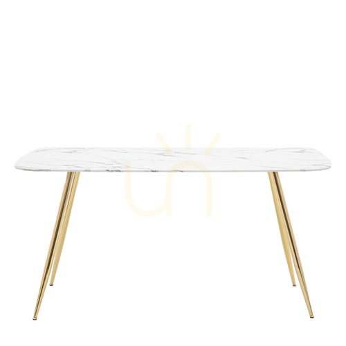 Verifica Masă dining Gallery Direct Evans alb auriu 160x90 cm blat sticlă efect marmură