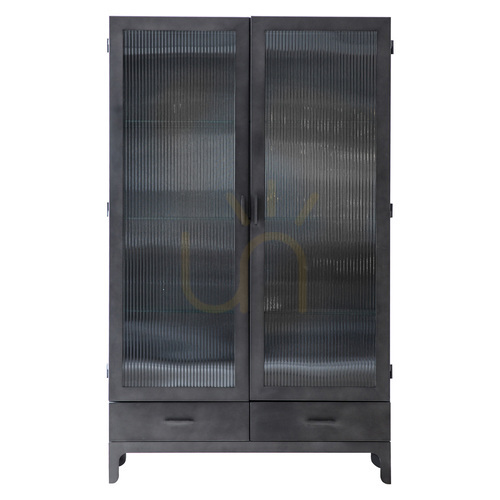 Verifica Vitrină Gallery Direct Rye 2 uși 2 sertare gri închis fier și sticlă 100x42x165 cm