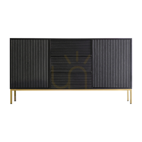 Verifica Comodă Gallery Direct Ripple 2 uși 3 sertare negru-auriu lemn mango 150x40x81 cm