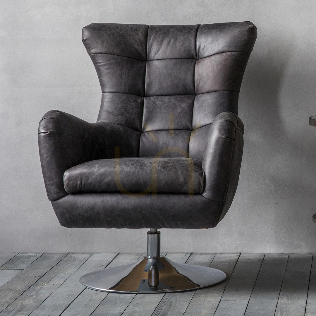 Vedere Fotoliu pivotant Gallery Direct Bristol piele Antique Ebony 70x81x95 cm Fotoliu pivotant Gallery Direct Bristol piele Antique Ebony 70x81x95 cm