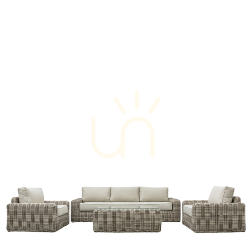Verifica Set lounge grădină Gallery Direct Ragusa din ratan natural cu canapea 3 locuri și masă sticlă