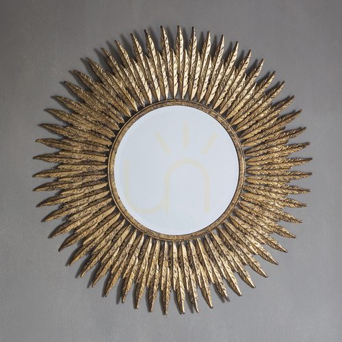 Verifica Oglindă de perete rotundă Gallery Direct Quill cu ramă din pene, auriu antichizat, 62 cm