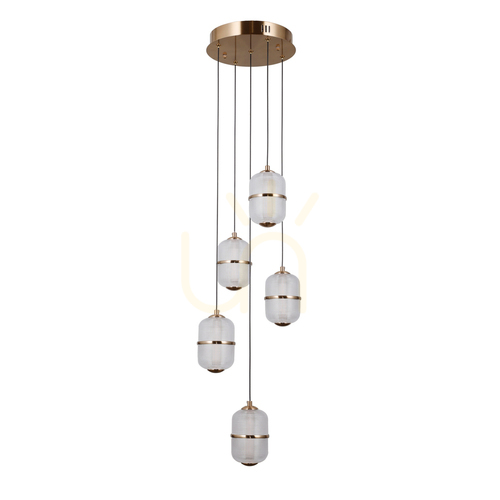 Verifica Pendul Italux LED auriu sticlă transparentă 5 becuri PND-34375-5-HBR
