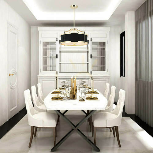 Verifica Pendul Open Design Highlights Stanza alb negru auriu 3 becuri E27 metal sticlă țesătură