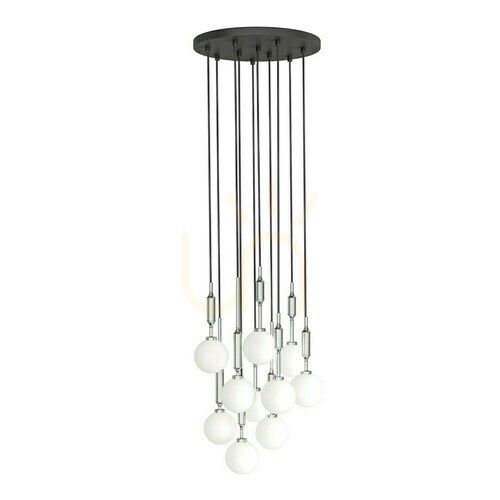 Verifica Pendul Ero Cromo 40 Orlicki Design, metal sticlă, alb opal, negru, G9, 10 becuri