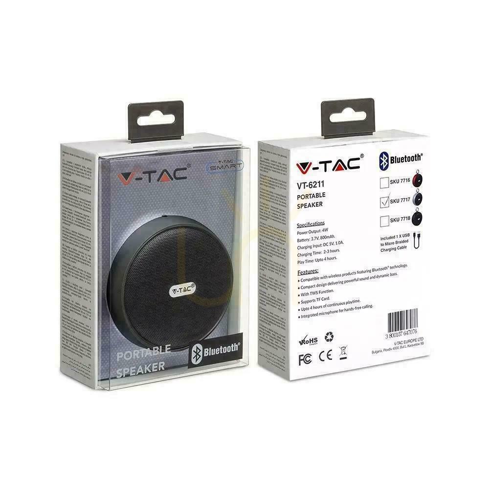 Vedere Difuzor portabil Bluetooth Micro USB de înaltă calitate 800mAh cablu argintiu V-TAC VT-6211 Difuzor portabil Bluetooth Micro USB de înaltă calitate 800mAh cablu argintiu V-TAC VT-6211