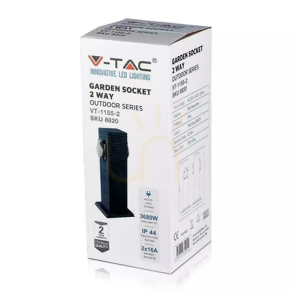Spectacol V-TAC Stâlp de grădină 2 prize 30cm 2x16A 3600W IP44 Grafit VT-1155-1 V-TAC Stâlp de grădină 2 prize 30cm 2x16A 3600W IP44 Grafit VT-1155-1