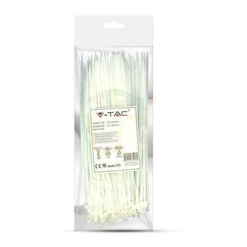 Verifica V-TAC Clemă 2.5x200mm Alb 8kg Nylon66 (Pachet. 100pcs)