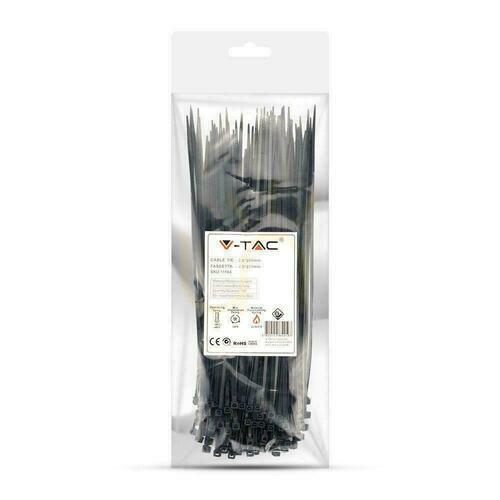 Verifica V-TAC Clamp 2.5x200mm Negru 8kg Nylon66 (Pachet. 100pcs)