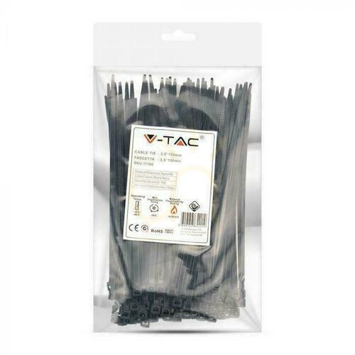 Verifica V-TAC Clamp 3.5x150mm Negru 18kg Nylon66 (Pachet. 100pcs)