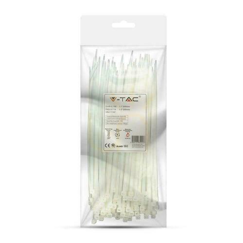Verifica V-TAC Clemă 3.5x200mm Alb 18kg Nylon66 (Pachet. 100pcs)