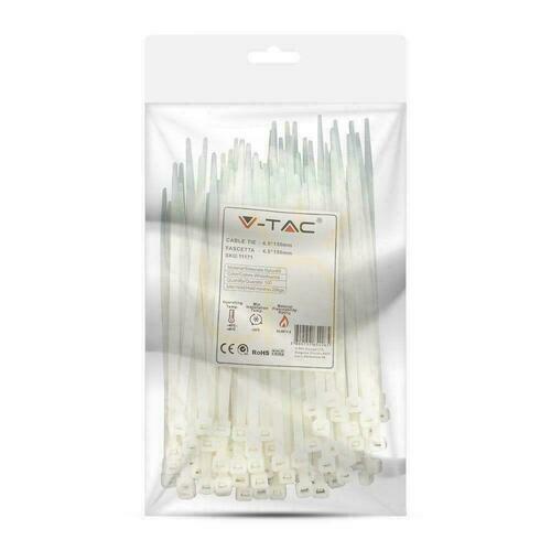 Verifica V-TAC Clemă 4.5x150mm Alb 22kg Nylon66 (Pachet. 100pcs)