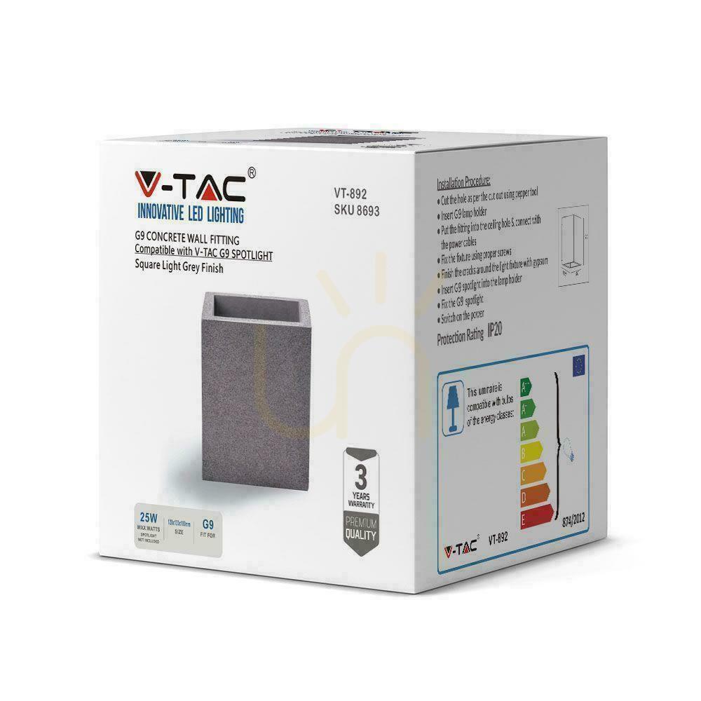 previzualizare V-TAC BETON lampă de perete G9 LED Square Lumină gri IP20 VT-892 V-TAC BETON lampă de perete G9 LED Square Lumină gri IP20 VT-892
