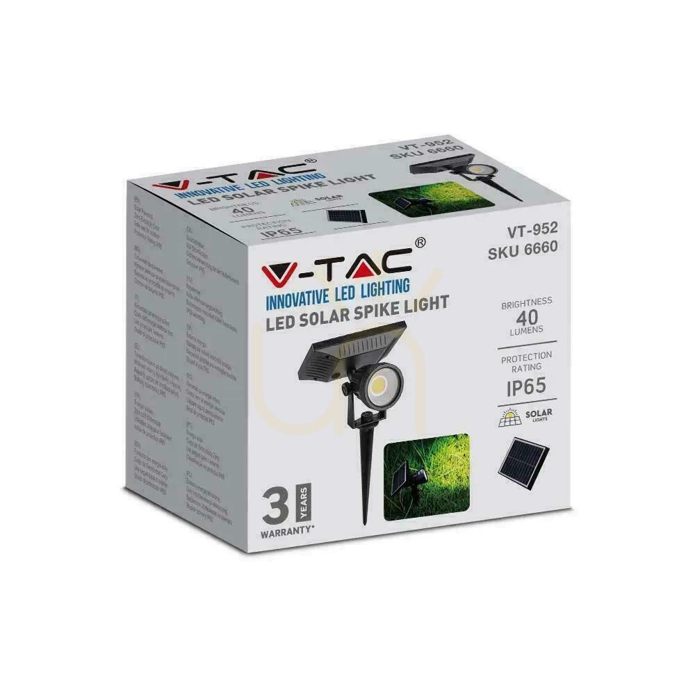 Vedere LED V-TAC Solar 2W IP65 VT-952 6400K 40lm Grădină legată la pământ Luminar condus 3 ani garanție LED V-TAC Solar 2W IP65 VT-952 6400K 40lm Grădină legată la pământ Luminar condus 3 ani garanție