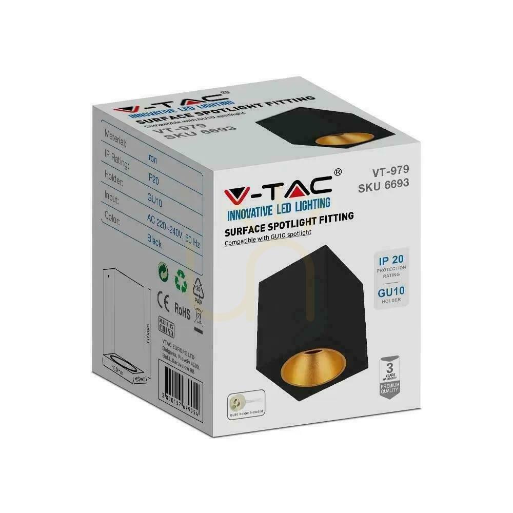 Vedere V-TAC GU10 pătrat montare la suprafață negru + auriu 100x100x120cm VT-979SQ 3 ani garanție V-TAC GU10 pătrat montare la suprafață negru + auriu 100x100x120cm VT-979SQ 3 ani garanție