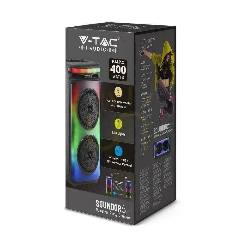 previzualizare V-TAC Difuzor portabil 400W Microfon Telecomandă BT USB TF FM AUX TWS KARAOKE VT-4000W. V-TAC Difuzor portabil 400W Microfon Telecomandă BT USB TF FM AUX TWS KARAOKE VT-4000W.