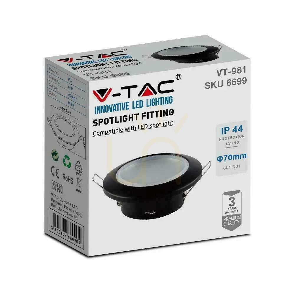 Spectacol V-TAC GU10 încastrat rotund cu ochiuri etanșate cu sticlă IP44 negru VT-981 3 ani garanție V-TAC GU10 încastrat rotund cu ochiuri etanșate cu sticlă IP44 negru VT-981 3 ani garanție