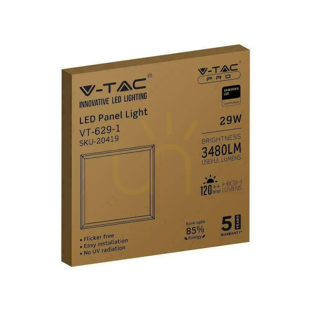 Vedere Panou LED V-TAC 29W 600x600 SAMSUNG CHIP 120Lm/W VT-629-1 4000K 3480lm 5 ani garanție Panou LED V-TAC 29W 600x600 SAMSUNG CHIP 120Lm/W VT-629-1 4000K 3480lm 5 ani garanție
