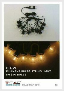 V-TAC Garden Garland (șir) 6W LED 5 metri 10 becuri 0.4W Filament VT-71510 3000K 350lm small 4