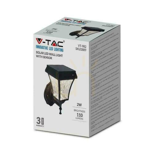 Verifica Solar V-TAC 2W LED IP44 VT-982-S 3000K-4500K-6000K 110lm Lampă de perete de grădină 3 ani garanție