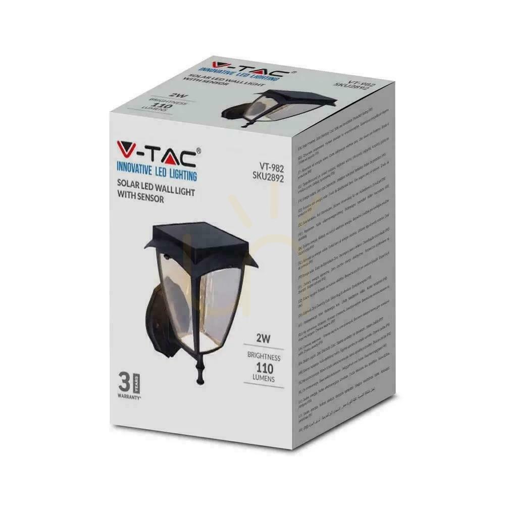 Spectacol Lampă de perete de grădină Solar V-TAC 2W LED IP44 VT-982 3000K + 6000K 110lm 3 ani garanție Lampă de perete de grădină Solar V-TAC 2W LED IP44 VT-982 3000K + 6000K 110lm 3 ani garanție