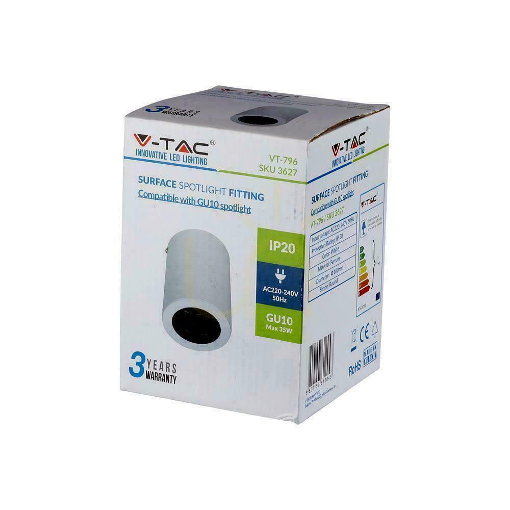 previzualizare V-TAC Aluminiu GU10 Tub rotund montat la suprafață alb + negru 142x100 VT-796-WH Corp de iluminat V-TAC Aluminiu GU10 Tub rotund montat la suprafață alb + negru 142x100 VT-796-WH Corp de iluminat
